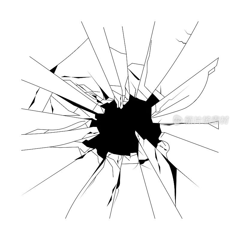 Broken glass cracks bullet marks on glass on white background vector illustration. EPS 10